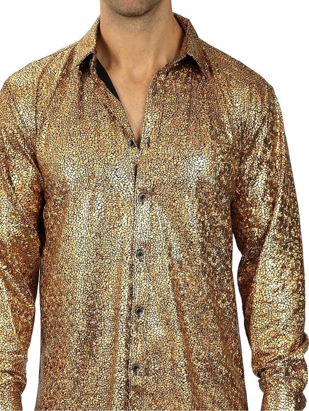 Gold Metallic Patterned Men’s Dress Shirt M - Picture 1 of 7